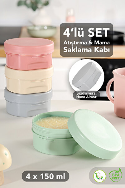 Meleni Baby 4'lü Kapaklı Atıştırma Kabı Seti - Yuvarlak Çocuk Atıştırmalık Be...