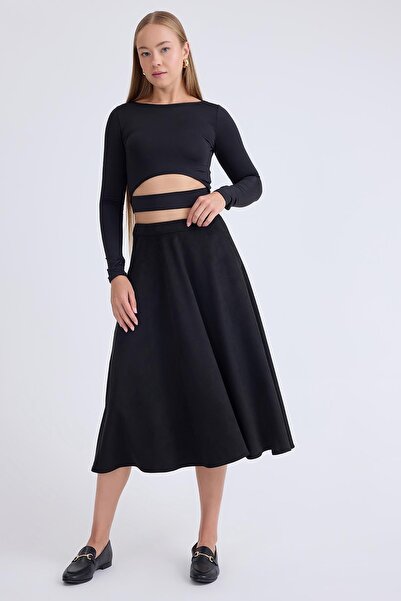 Vitrin Midi Length Suede Flared Skirt