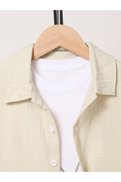 Take Two By Styli Teen Beige Textured Button Front Shirt