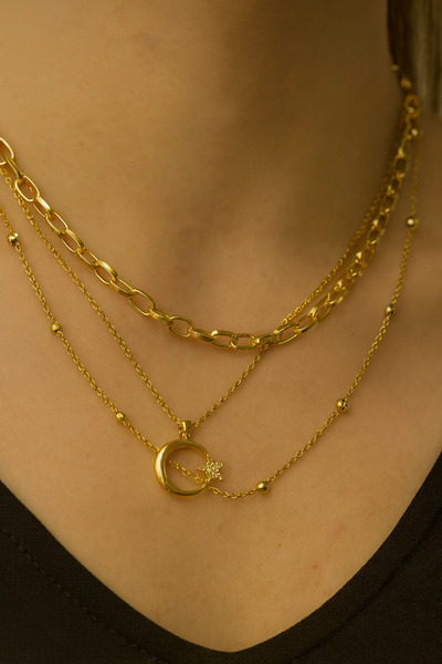 G Sport POLO 3' Moon and Star Detailed Zircon Necklace