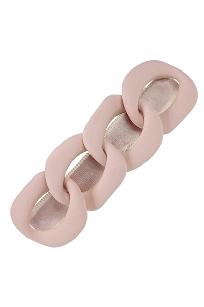 SHOPIENS Agrafă de păr pentru femei cu clemă argintie și textură de lanț roz mat, 10 cm
