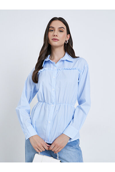 Take Two By Styli Blue Striped Shirt with Ruched Waist