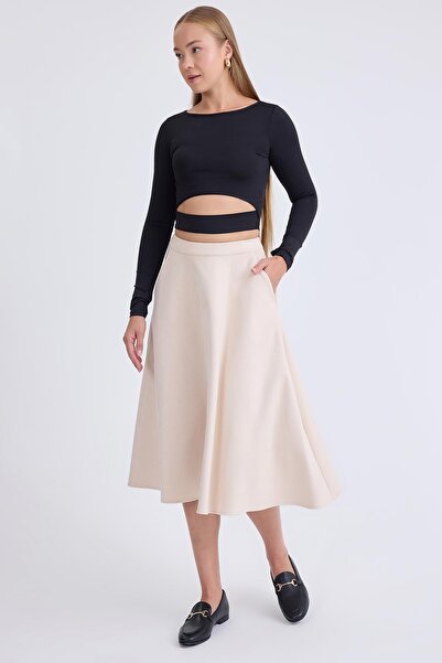 Vitrin Midi Length Suede Flared Skirt