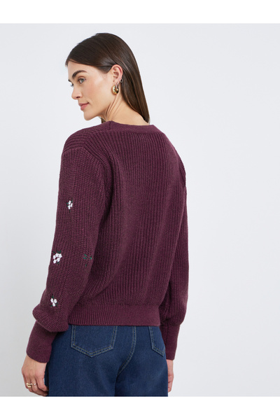 Styli Burgundy Floral Embroidered Cardigan