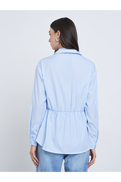 Take Two By Styli Blue Striped Shirt with Ruched Waist