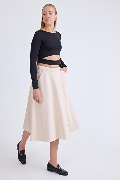 Vitrin Midi Length Suede Flared Skirt