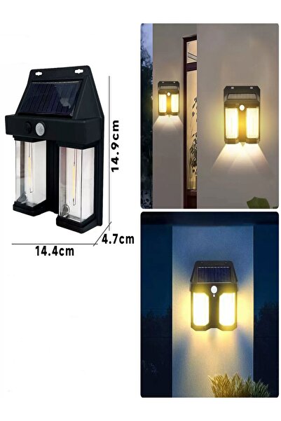 Özasya AVM Güneş Enerjili Hareket Sensörlü Duvar Lambası Çift COB LED Bahçe v...