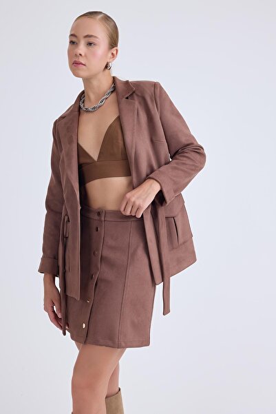 Vitrin Buttoned Front Mini Suede Skirt