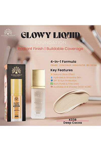 global fashion Glowy Liquid Foundation 30ml – 8 Shades, Radiant Finish, Buildable Coverage, Hydrating, SPF 15