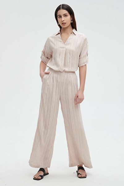 Nichii Striped V-Neck Top with Three-Quarter Sleeves