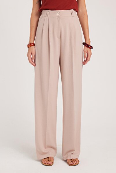 Tudors Women's Regular Fit Classic Cut High Waist Wide Leg Stone Pants