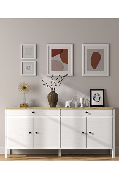 Sakura Ahşap Hunerika Lorena 4 Kapak 2 Çekmeceli Konsol -Wood Beyaz-Minifiks Bağlantılı