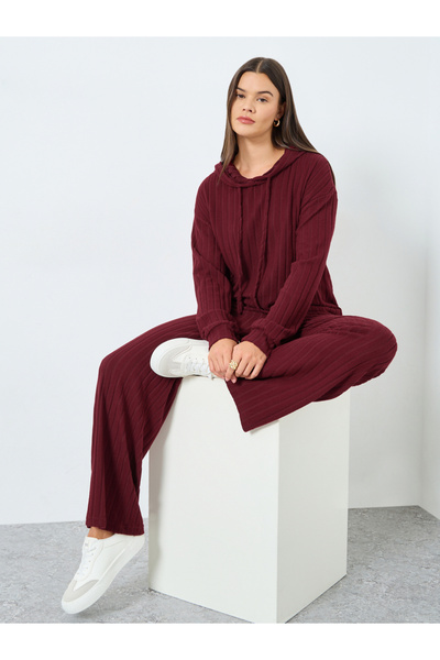 Styli Rib Knit Hooded Top and Pants Co-Ords