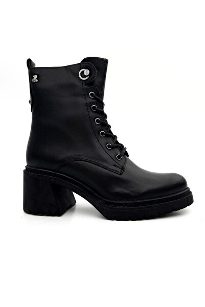 Venüs 2552502 Women's Genuine Leather Thick Heel Lace-Up Short Boots