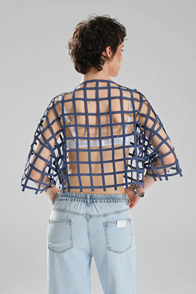 its basic tw3 Kadın Dokuma Kumaş Biye Tasarım Yelek