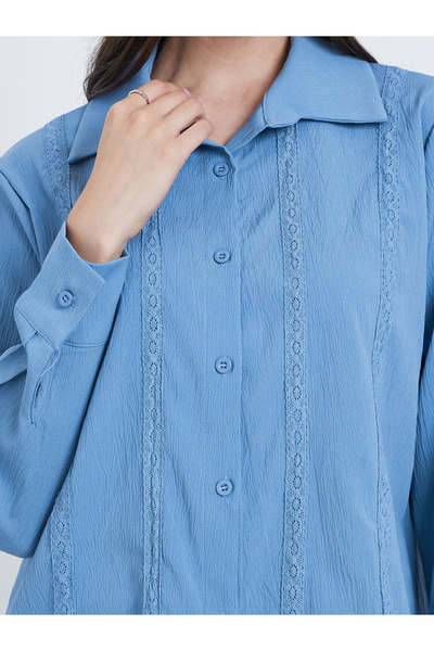 Take Two By Styli Solid Lace Trim Buttoned Long Sleeve Shirt