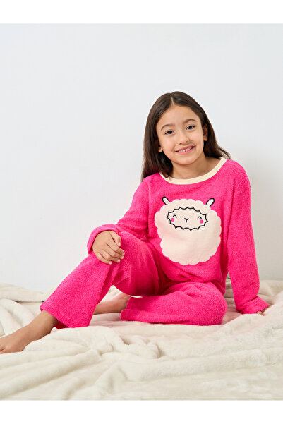 Styli Girls Sheep Applique Fleece Top and Pyjama Set