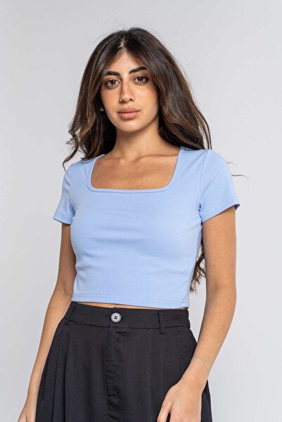 mica Solid Square Neck Short Sleeve Top