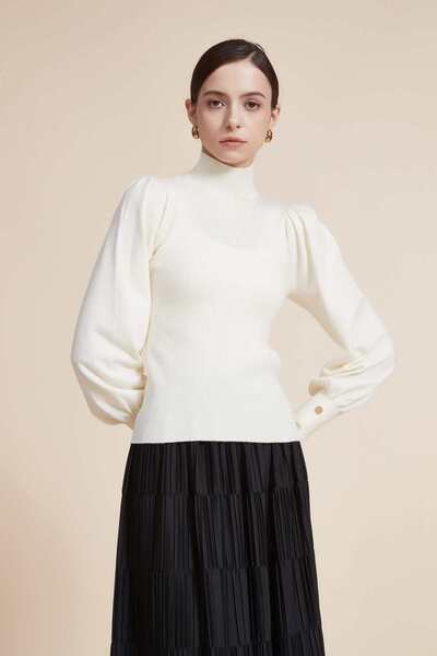 Yola Solid High Neck Long Sleeve Top