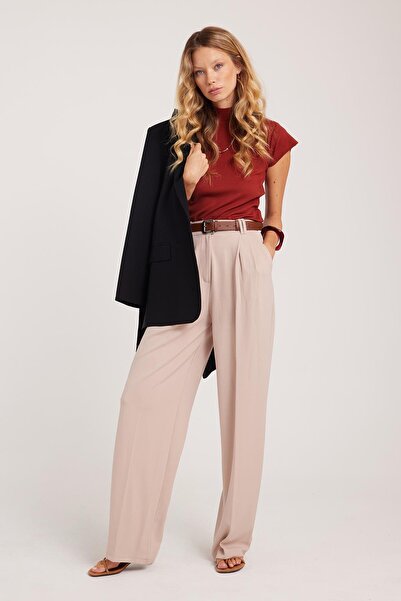 Tudors Women's Regular Fit Classic Cut High Waist Wide Leg Stone Pants