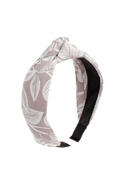 SHOPIENS - Bentiță de păr pentru femei, lată, cu material taupe și model bej cu frunze
