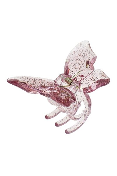 SHOPIENS Clamă de păr pentru femei, fluture transparent roz cu sclipici, 8,5 cm