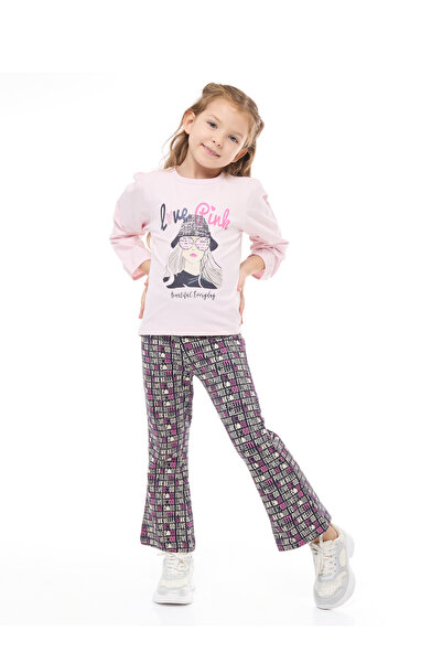 Victor and Jane By Styli طقم بلوزة جرافيكية لامعة مع بنطال ضيق واسع للبنات