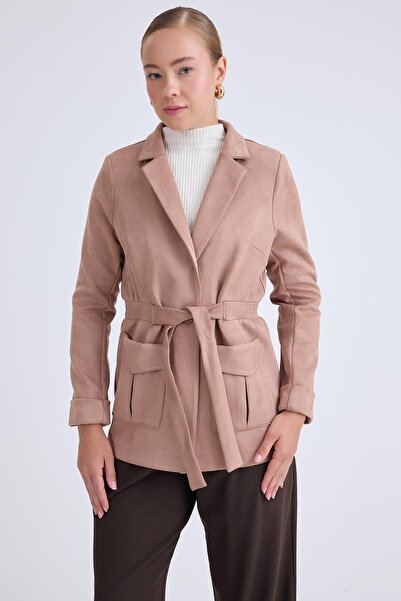 Vitrin Belden Bağlamalı Süet Ceket