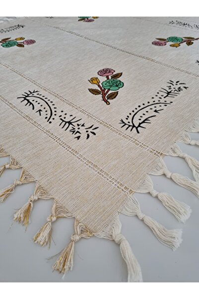 Milenam Authentic Patterned Handcrafted Wooden Printed Slap Work Square Table Cloth Runner