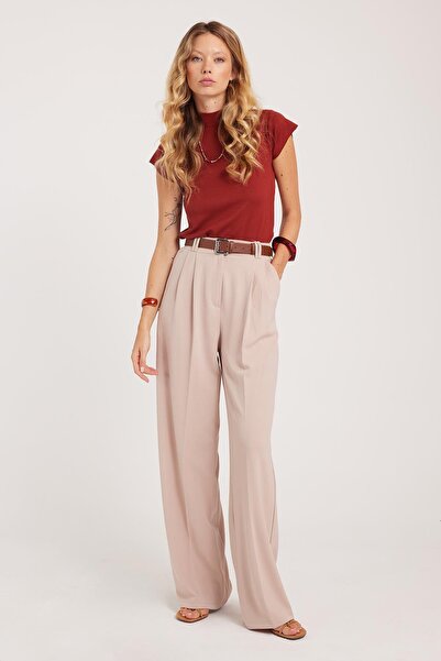 Tudors Γυναικείο παντελόνι με κλασική εφαρμογή και ψηλόμεσο φαρδύ πόδι