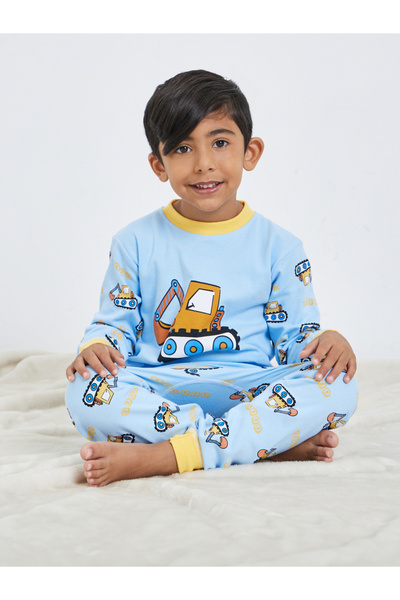 Styli Boys Blue Tractor Print Top and Pyjama Set