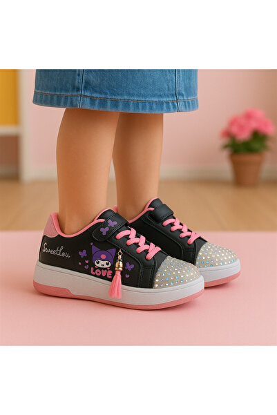 JOJO KIDS kız çocuk kuromi deri spor ayakkabı , cırtlı sneaker , kalın taban