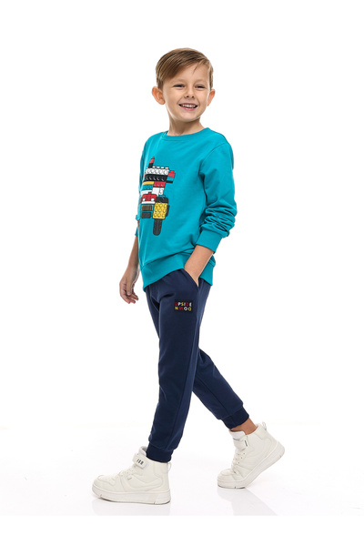 Victor and Jane By Styli Boys Blue Lego Graphic Sweatshirt and Joggers Set