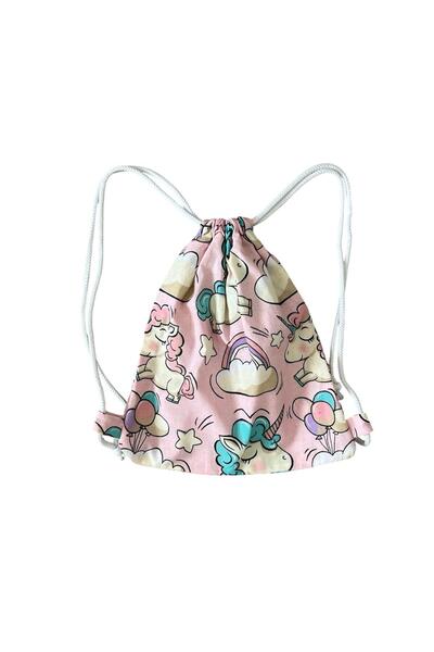 ATELIER ALEDA Saculet cresa tip rucsac, imprimeu unicorni/curcubeu, 26 x 26 cm