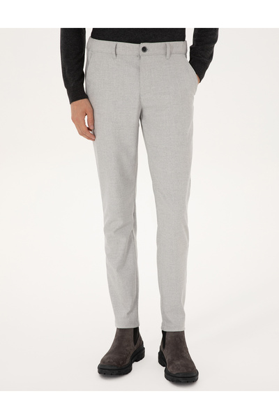 Pierre Cardin Gri Slim Fit Beli Lastikli Kanvas Pantolon 50309943-VR024