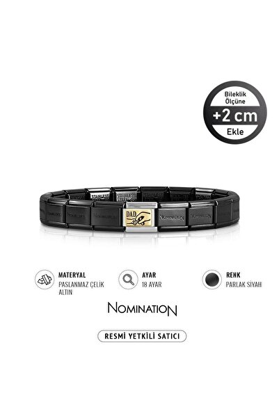 NOMİNATİON Italy Composable 18K Altın Dad Hand ve Çelik Bileklik PARLAK SİYAH