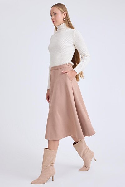 Vitrin Midi Length Suede Flared Skirt