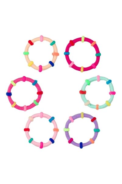 SHOPIENS Set 6 elastice de păr Shopiens® pentru copii, frotte cu dungi colora...