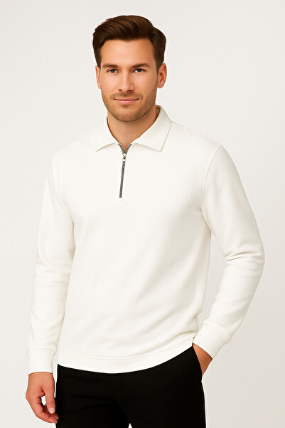 ModaPlaza Men's Zippered Polo Neck Sweat 4019