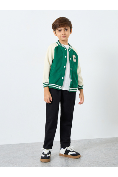 Styli Boys Green Color Block Bomber Jacket