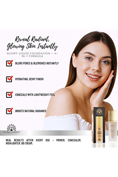 global fashion Glowy Liquid Foundation 30ml – 8 Shades, Radiant Finish, Buildable Coverage, Hydrating, SPF 15