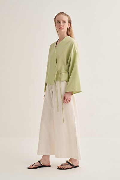 EBU Prive Women's Organic Cotton Short Kimono Light Green