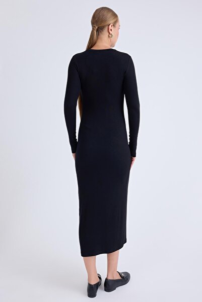 Vitrin Yuvarlak Yaka Uzun Kol Kalem Elbise