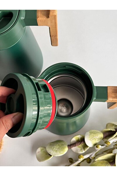 ROSSEV North Bamboo Handle Steel Thermos Green 2-Piece Set