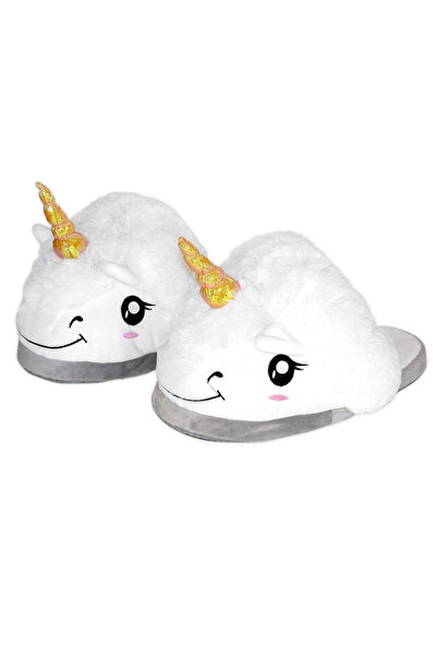 2H Papuci unisex de pluș cu unicorn alb, mărimi 36-41