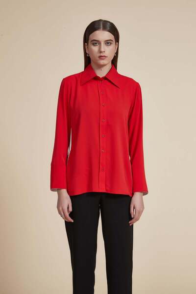 Yola Solid Long-Sleeve Top with Shirt Collar