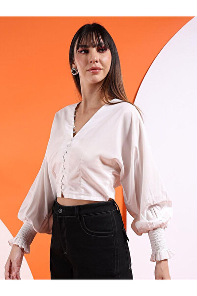 Freehand By Styli Women White Solid Crop Top