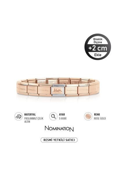 NOMİNATİON Italy Composable 9 Ayar Altın Mum Plaka ve Çelik Bileklik ROSE