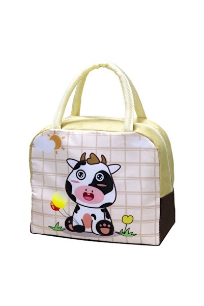 Optim Solution Thermal Insulated Bag for Kids, Cow Design, Aluminum Inner Layer, Beige, 23x13x19cm
