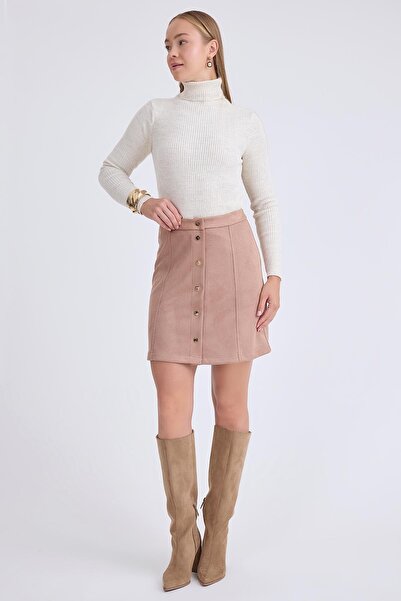 Vitrin Buttoned Front Mini Suede Skirt